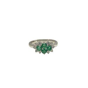 14 K Gold with  round white diamonds Emerald Ring